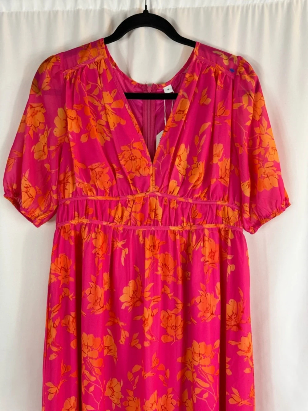 FLORAL MIDI DRESS FOR SUMMER GATHERINGS size: S color: pink-orange floral print - Picture 5 of 17